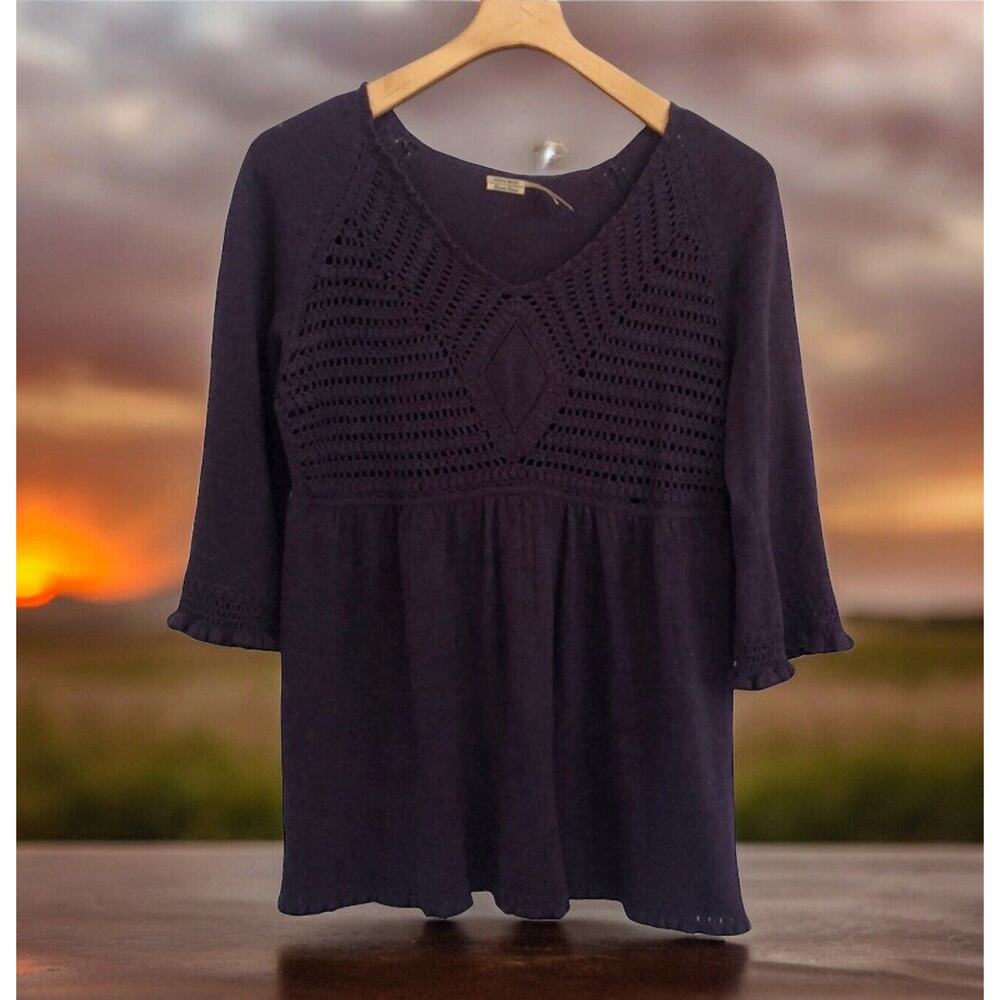 Leon Max crochet 90% wool sweater babydoll top Plum Purple Women’s Size L Large‎